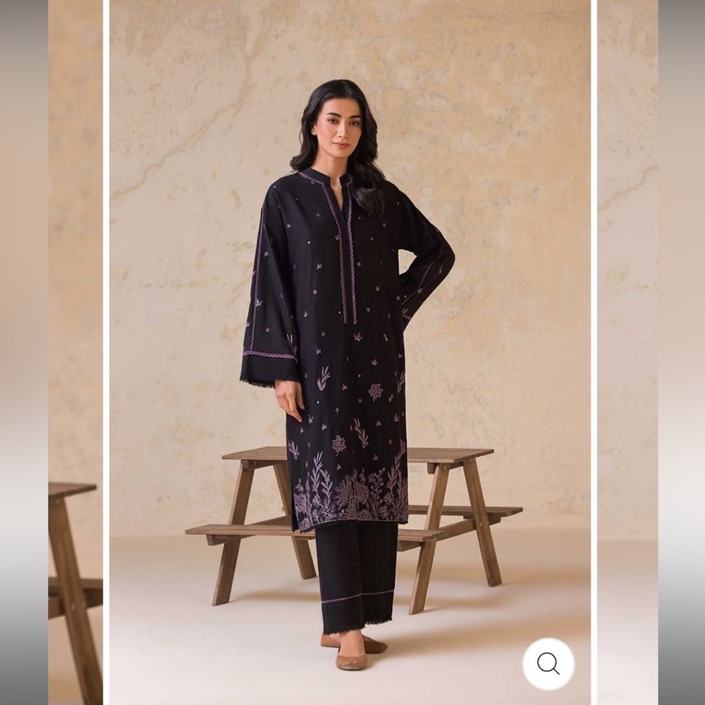 Designer Sobia Nazir Elegant Black Embroidered Women's Winter Dress